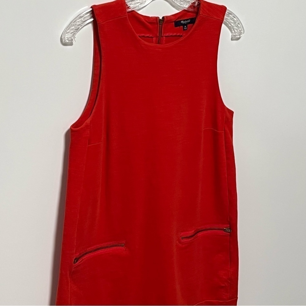 MADEWELL Fashionable Red Sleeveless Zip pockets easy wear versatile Sheath Dress - Picture 2 of 10